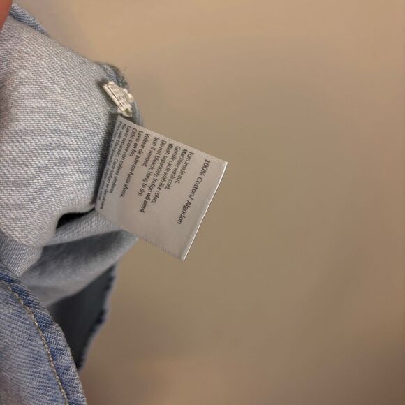 Risen Collared Button Front Denim Short Sleeve Ruffle Sleeve Size Large - Picture 6 of 6